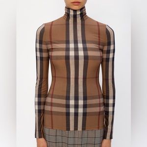 AUTHENTIC BURBERRY VINTAGE CHECK JERSEY TURTLENECK TOP